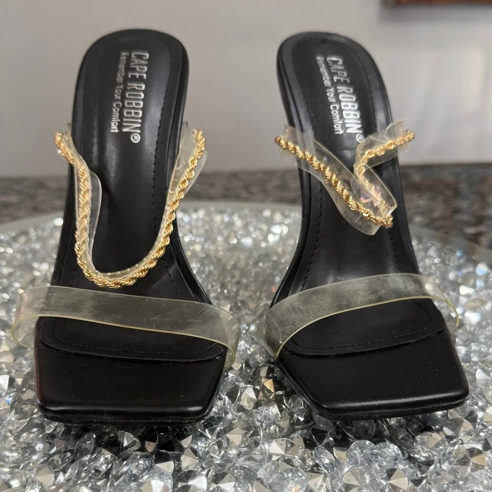 Cape Robbin Corine black gold and clear Heels EUC 7.5